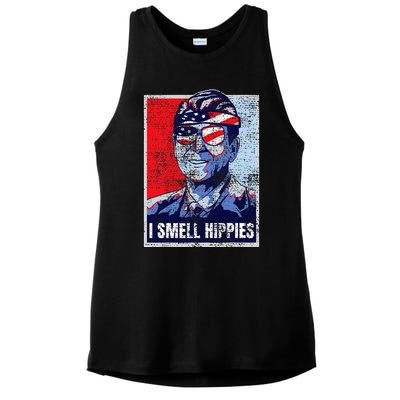 Vintage I Smell Hippies 4th Of July Merica Ladies PosiCharge Tri-Blend Wicking Tank