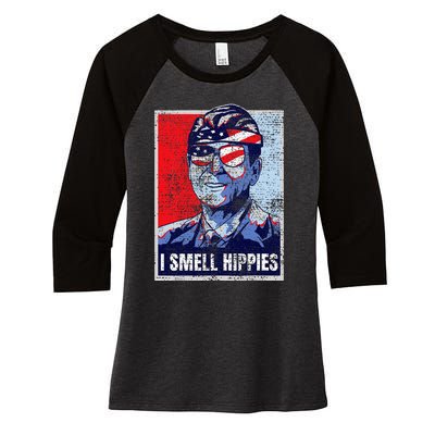 Vintage I Smell Hippies 4th Of July Merica Women's Tri-Blend 3/4-Sleeve Raglan Shirt