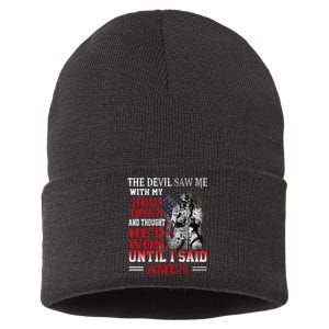 Veterans I Said Amen The Devil Saw Me With My Head Down Thought HeD Won Sustainable Knit Beanie