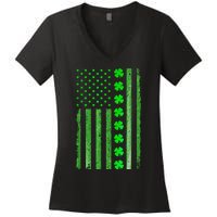 Vintage Irish S Hamrock Flag St Patrick's Day Women's V-Neck T-Shirt