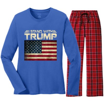 Vintage I Stand With Trump Pro Trump Women's Long Sleeve Flannel Pajama Set 