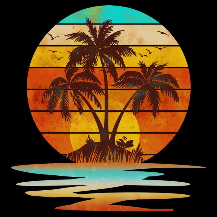 Vintage Island Sunset Emblem Backpack