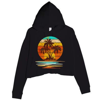 Vintage Island Sunset Emblem Crop Fleece Hoodie