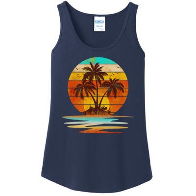 Vintage Island Sunset Emblem Ladies Essential Tank