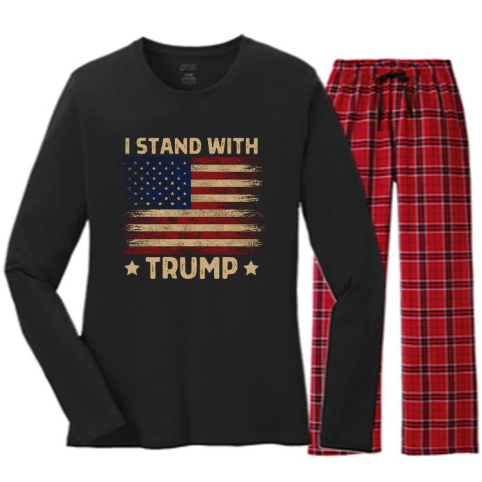 Vintage I Stand With Trump Pro Trump Supporter Men Women Women's Long Sleeve Flannel Pajama Set 