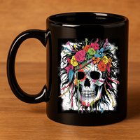 Vibrant Intrigue: Skull And Vibrant Floral Collage Design 11oz C Handle Ceramic Mug