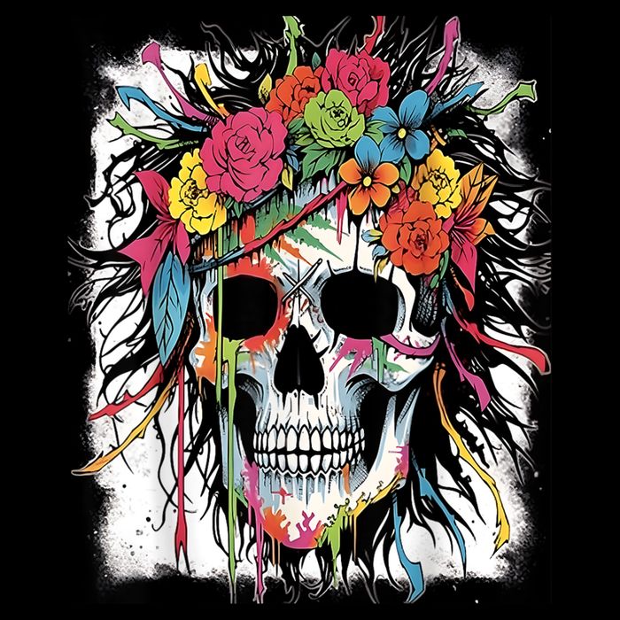 Vibrant Intrigue: Skull And Vibrant Floral Collage Design Youth Performance Sprint T-Shirt