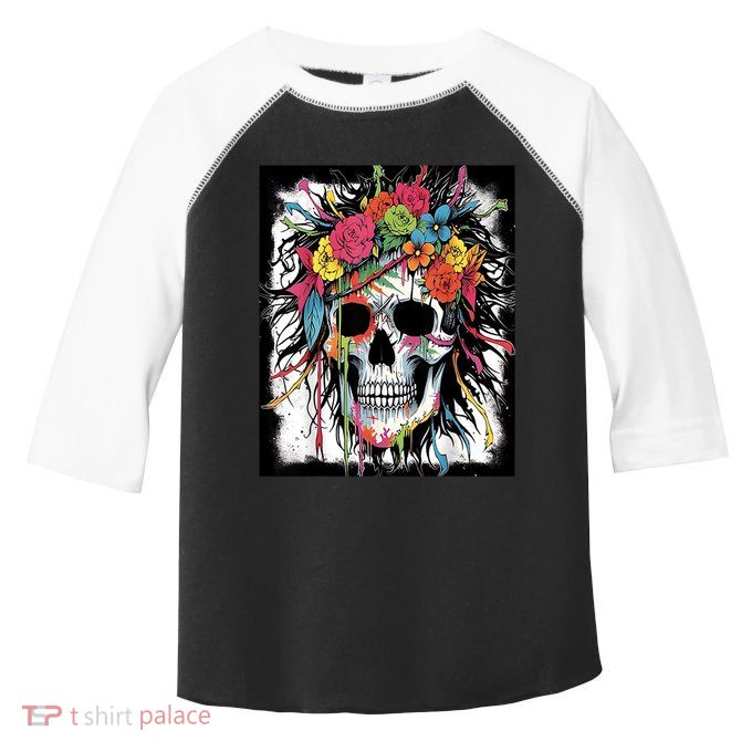 Vibrant Intrigue: Skull And Vibrant Floral Collage Design Toddler Fine Jersey T-Shirt