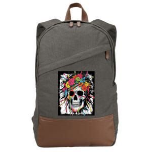 Vibrant Intrigue: Skull And Vibrant Floral Collage Design Cotton Canvas Backpack