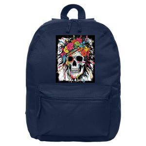 Vibrant Intrigue: Skull And Vibrant Floral Collage Design 16 in Basic Backpack