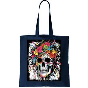 Vibrant Intrigue: Skull And Vibrant Floral Collage Design Tote Bag