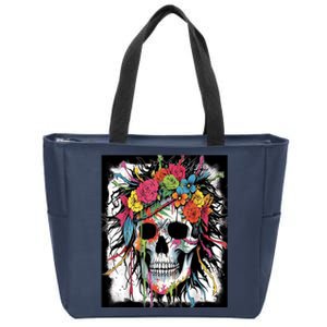 Vibrant Intrigue: Skull And Vibrant Floral Collage Design Zip Tote Bag