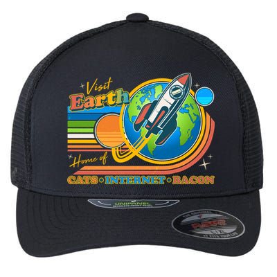 Visit Earth Home Of Cats Internet Bacon Flexfit Unipanel Trucker Cap