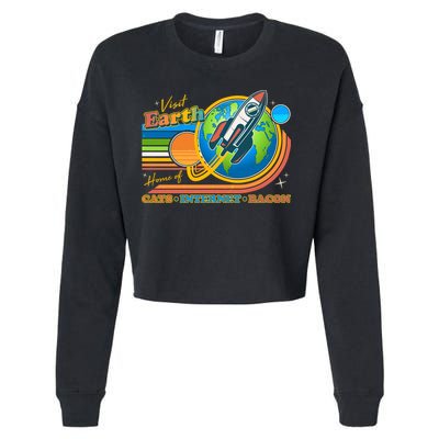 Visit Earth Home Of Cats Internet Bacon Cropped Pullover Crew