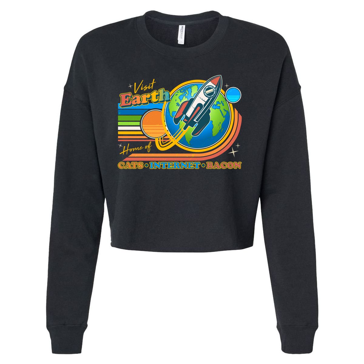 Visit Earth Home Of Cats Internet Bacon Cropped Pullover Crew