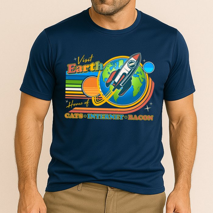 Visit Earth Home Of Cats Internet Bacon Cooling Performance Crew T-Shirt