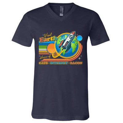 Visit Earth Home Of Cats Internet Bacon V-Neck T-Shirt