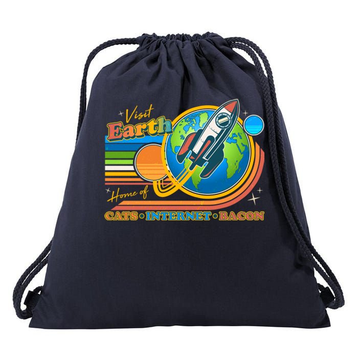 Visit Earth Home Of Cats Internet Bacon Drawstring Bag