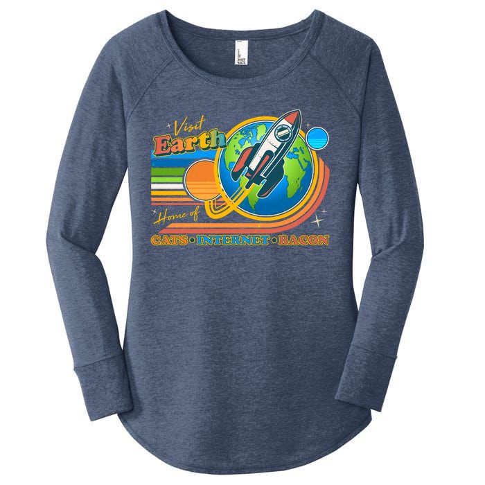 Visit Earth Home Of Cats Internet Bacon Women's Perfect Tri Tunic Long Sleeve Shirt