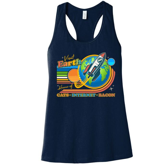 Visit Earth Home Of Cats Internet Bacon Women's Racerback Tank