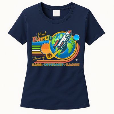 Visit Earth Home Of Cats Internet Bacon Womens T-Shirt