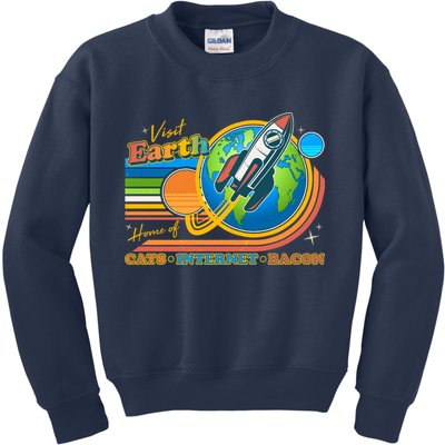 Visit Earth Home Of Cats Internet Bacon Kids Sweatshirt