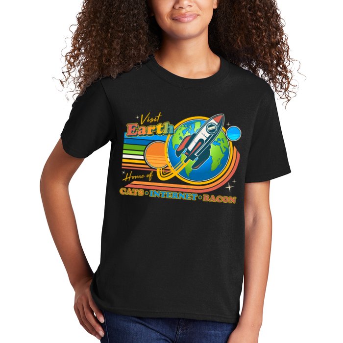 Visit Earth Home Of Cats Internet Bacon Kids T-Shirt