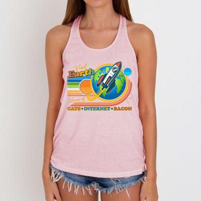 Visit Earth Home Of Cats Internet Bacon Women's Knotted Racerback Tank