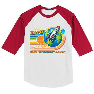 Visit Earth Home Of Cats Internet Bacon Kids Colorblock Raglan Jersey