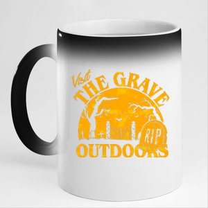 Visit The Grave Outdoors Funny Halloween 11oz Black Color Changing Mug