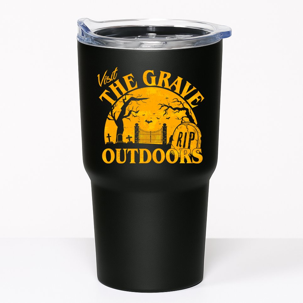 Visit The Grave Outdoors Funny Halloween Tumbler