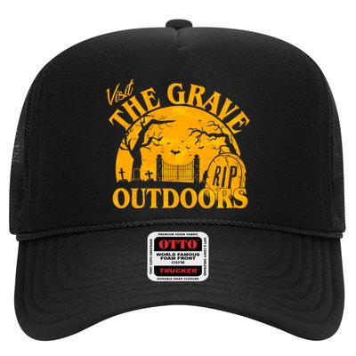 Visit The Grave Outdoors Funny Halloween Trucker Hat