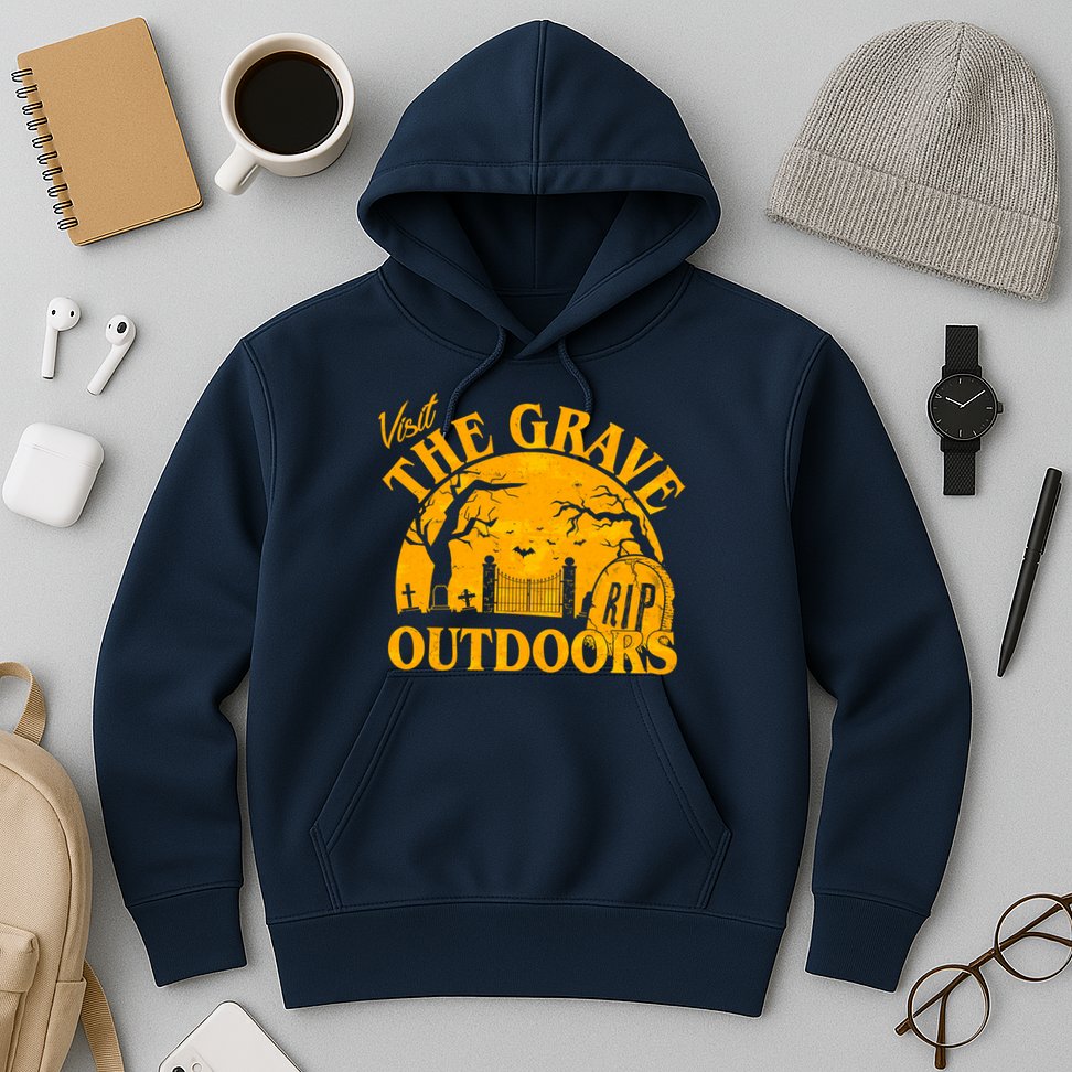 Visit The Grave Outdoors Funny Halloween Hoodie