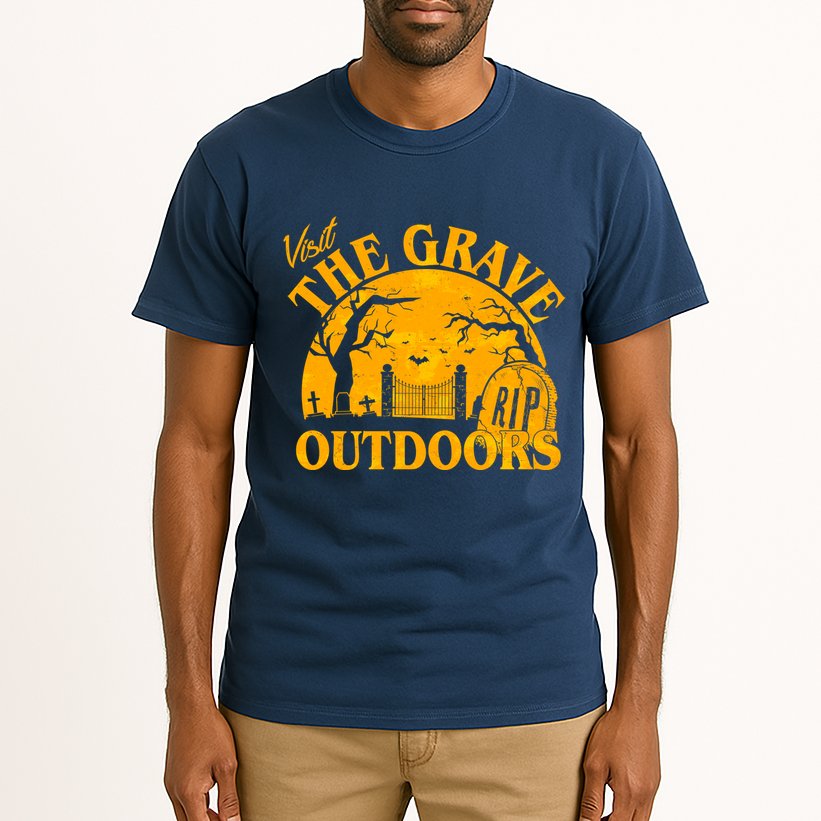 Visit The Grave Outdoors Funny Halloween Tall T-Shirt