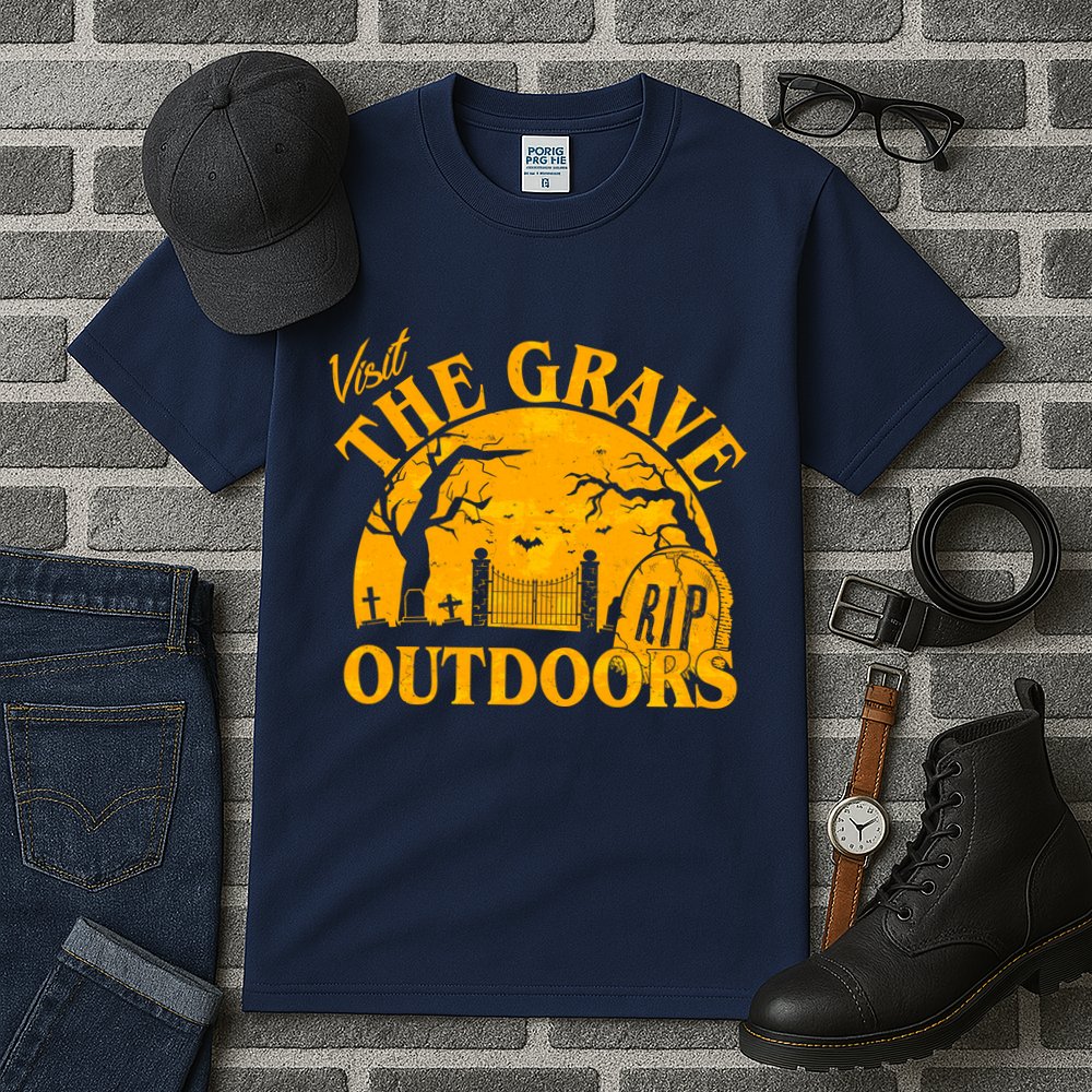 Visit The Grave Outdoors Funny Halloween Tall T-Shirt