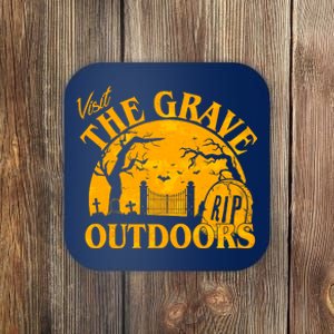 Visit The Grave Outdoors Funny Halloween Coaster