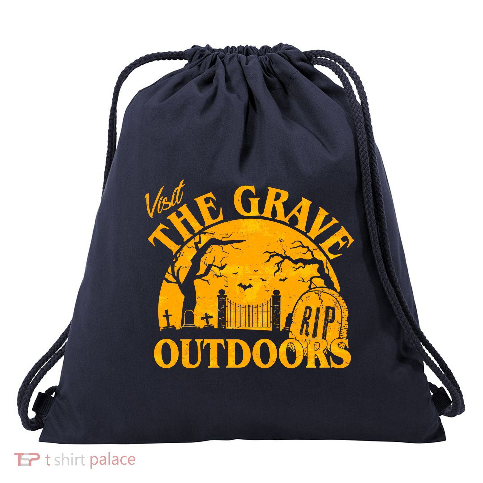 Visit The Grave Outdoors Funny Halloween Drawstring Bag