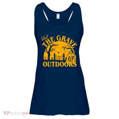 Visit The Grave Outdoors Funny Halloween Ladies Essential Flowy Tank