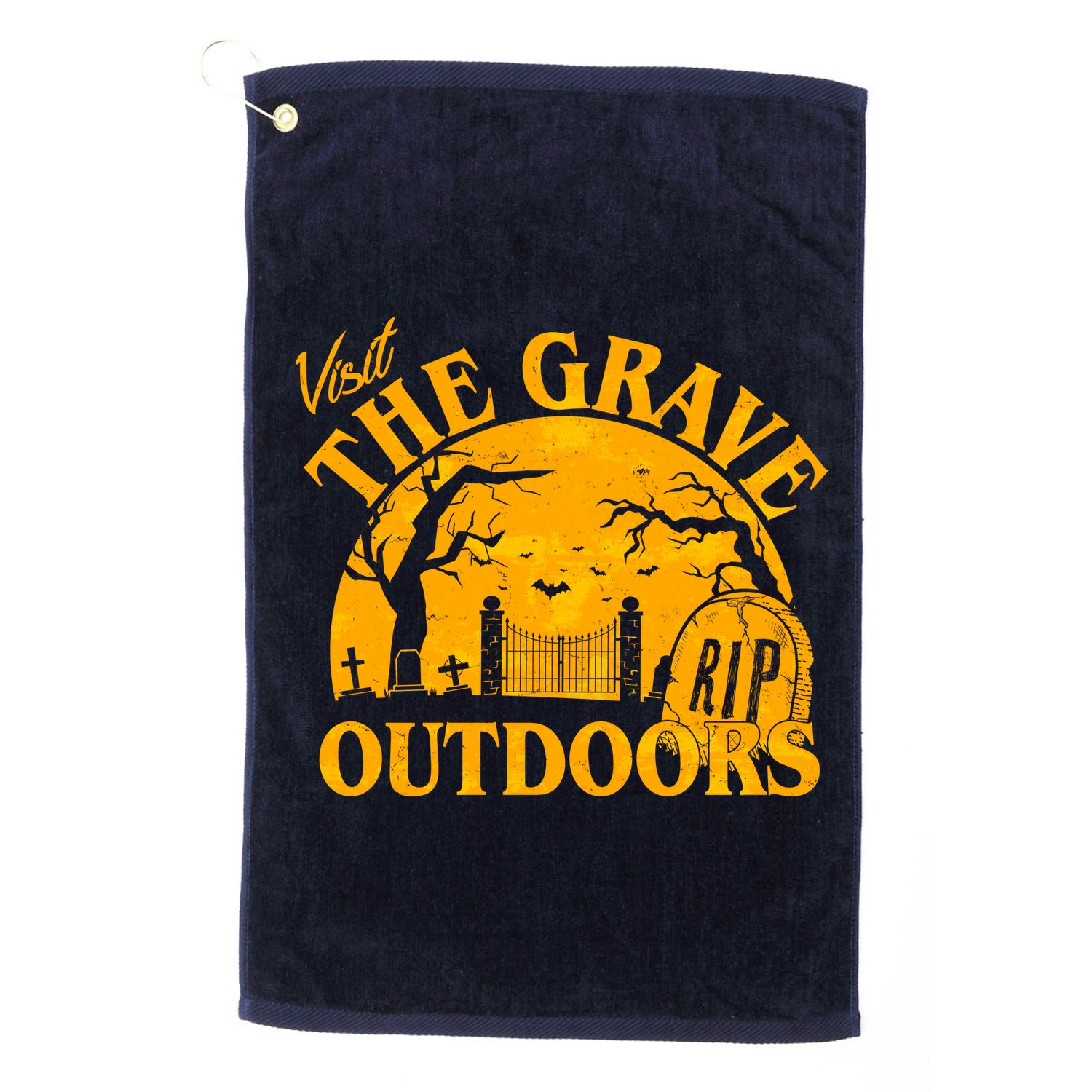 Visit The Grave Outdoors Funny Halloween Golf Towel