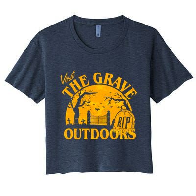 Visit The Grave Outdoors Funny Halloween Crop Top