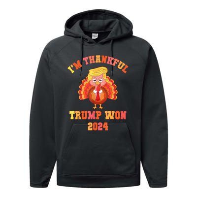 Vintage IM Thankful Trump Won 2024 Performance Fleece Hoodie