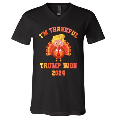 Vintage IM Thankful Trump Won 2024 V-Neck T-Shirt