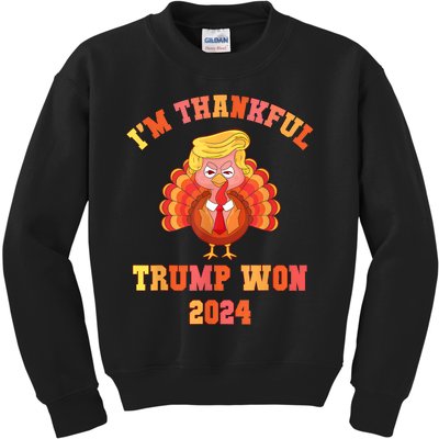 Vintage IM Thankful Trump Won 2024 Kids Sweatshirt