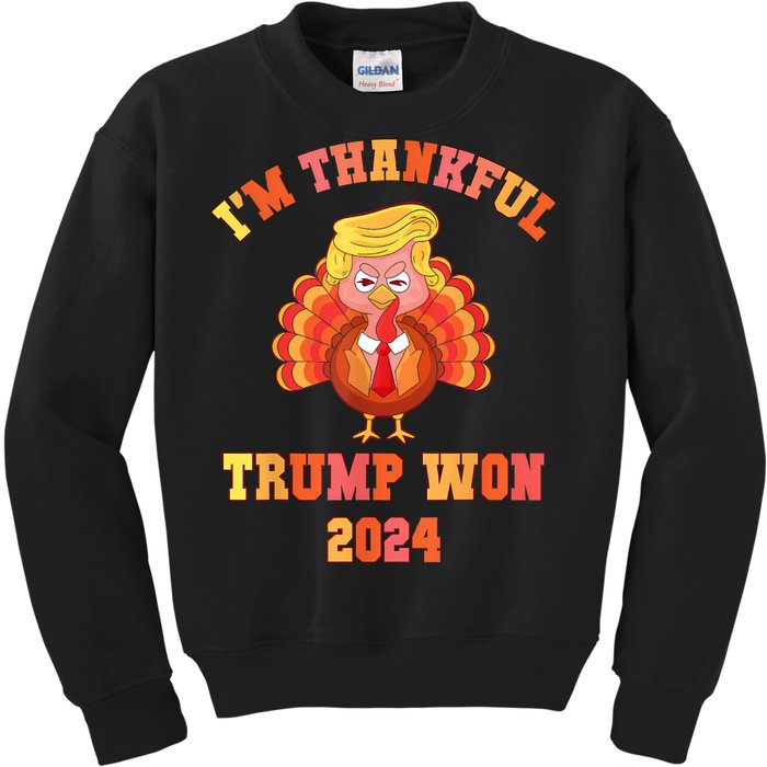 Vintage IM Thankful Trump Won 2024 Kids Sweatshirt