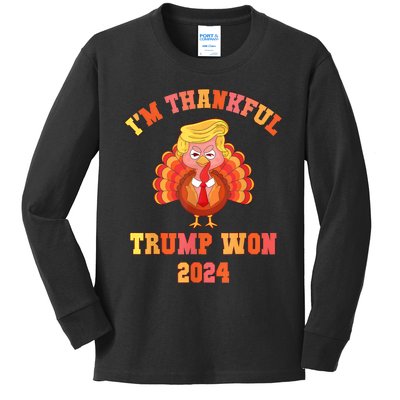 Vintage IM Thankful Trump Won 2024 Kids Long Sleeve Shirt