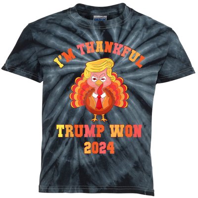 Vintage IM Thankful Trump Won 2024 Kids Tie-Dye T-Shirt