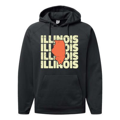 Vintage Illinois Usa State Performance Fleece Hoodie