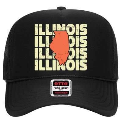 Vintage Illinois Usa State High Crown Mesh Back Trucker Hat