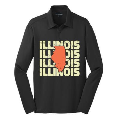 Vintage Illinois Usa State Silk Touch Performance Long Sleeve Polo