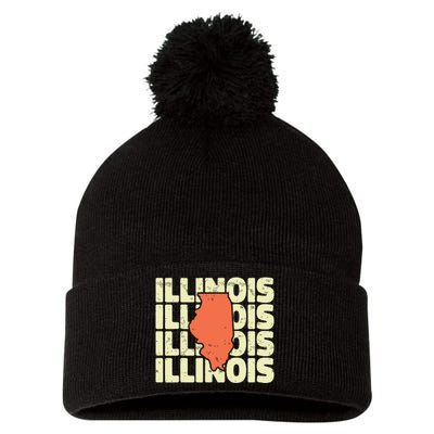 Vintage Illinois Usa State Pom Pom 12in Knit Beanie